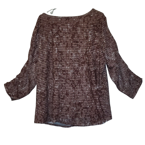 Multiples Tunic Top COPPER BROWN Ruched Sleeves Embellished Part Sheer PLUS 2X - Picture 9 of 16
